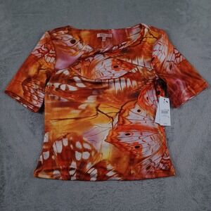 Guess Top Womens Large Red Blouse Short Sleeve Preppy NWT